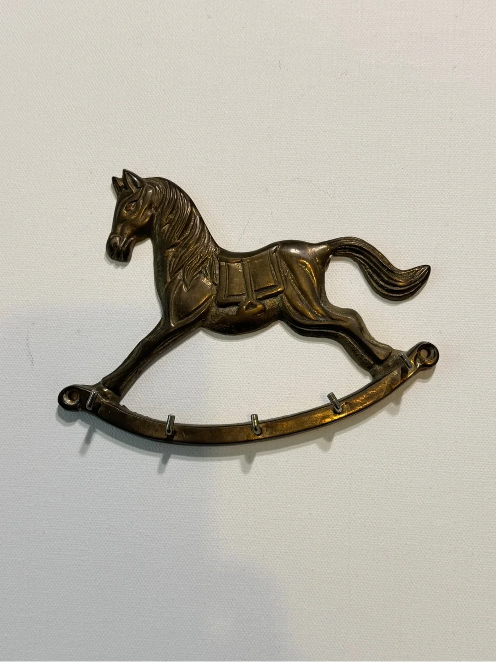 Vintage Rocking Horse Solid Brass Wall 5-Hook Valet Key Ring